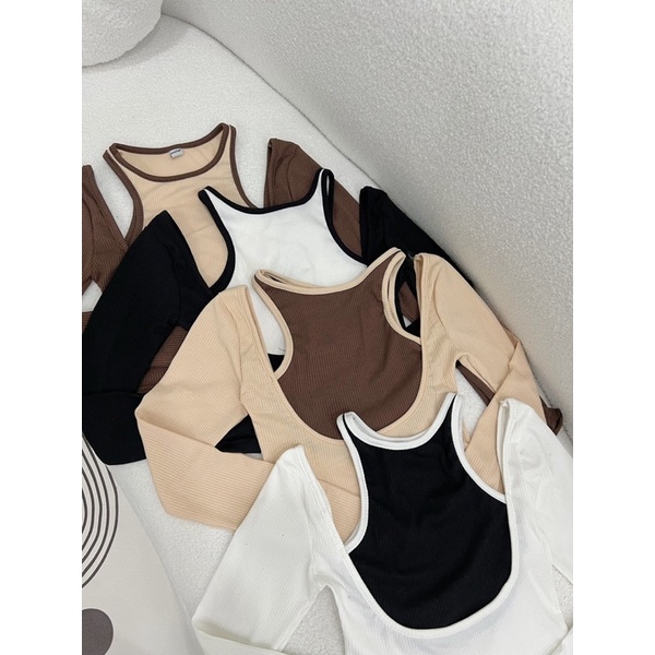 MIMI CROPTOP▪️Áo cổ yếm tay dài khoét vai