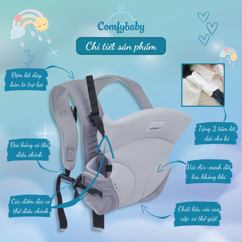 Địu em bé 3 tư thế có đỡ cổ sơ sinh - THOÁNG KHÍ-CHỐNG GÙ cho bé ComfyBaby CF-BK010 hàng chính hãng - bảo hành 12 tháng