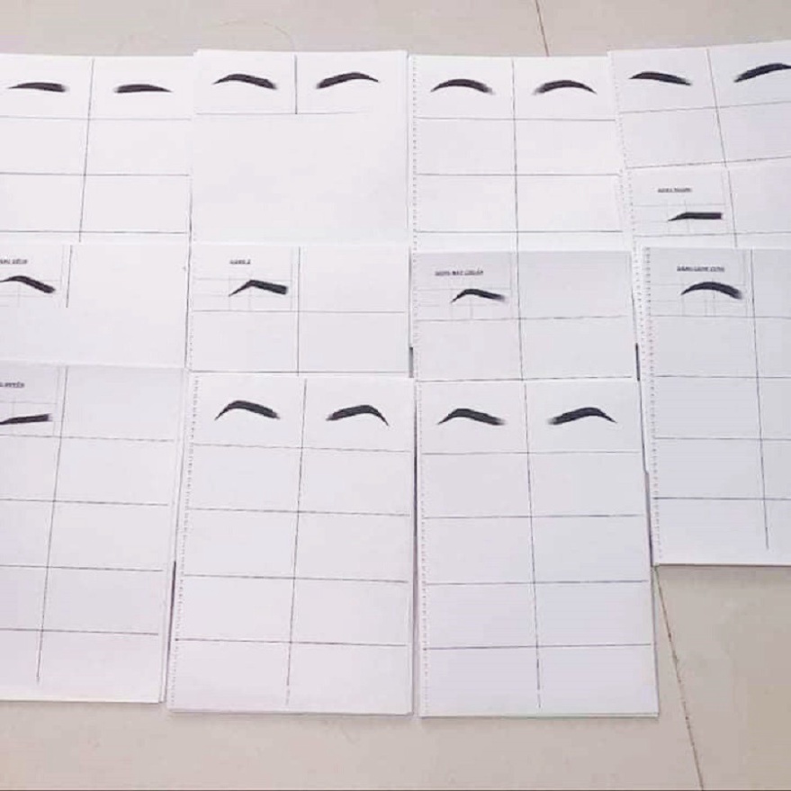 Giấy Face chart makeup thực hành makeup chuyên nghiệp bao gồm 31 mẫu mặt và 11 mẫu mày TRANCI