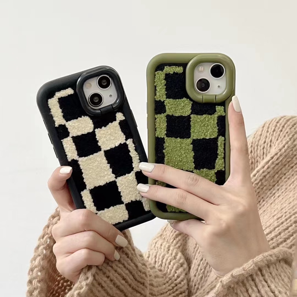 Ốp Điện Thoại Họa Tiết Kẻ Ô Màu Xanh Lá Và Đen Cho iPhone 11 11promax 12 12promax 13 13promax 14 14p