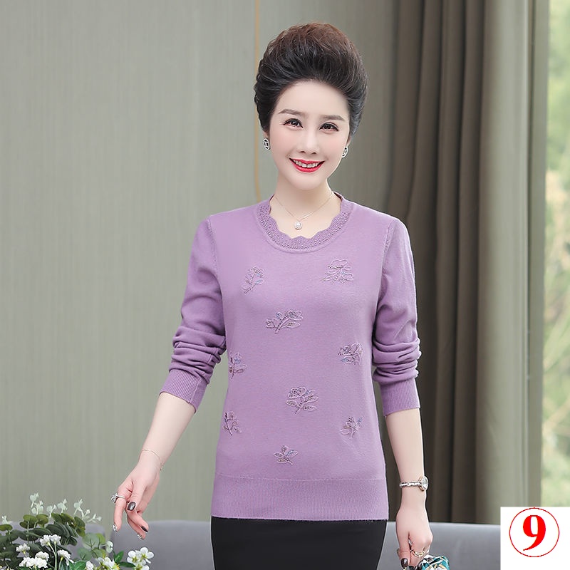 Áo Thun Dệt Kim Phong Cách Phương Tây Thời Trang Mới Cho Phụ Nữ Trung Niên 40-50 Tuổi