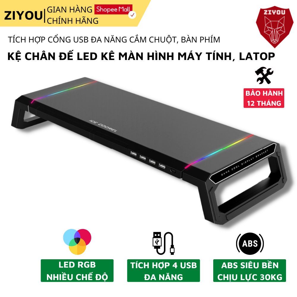 Kệ Để Màn Hình Máy Tính, Laptop Ziyou T1 Có LED RGB Nhiều Chế Độ Nháy Kiểu Dáng Hiện Đại Tích Hợp Cổng HUB USB Tiện Lợi