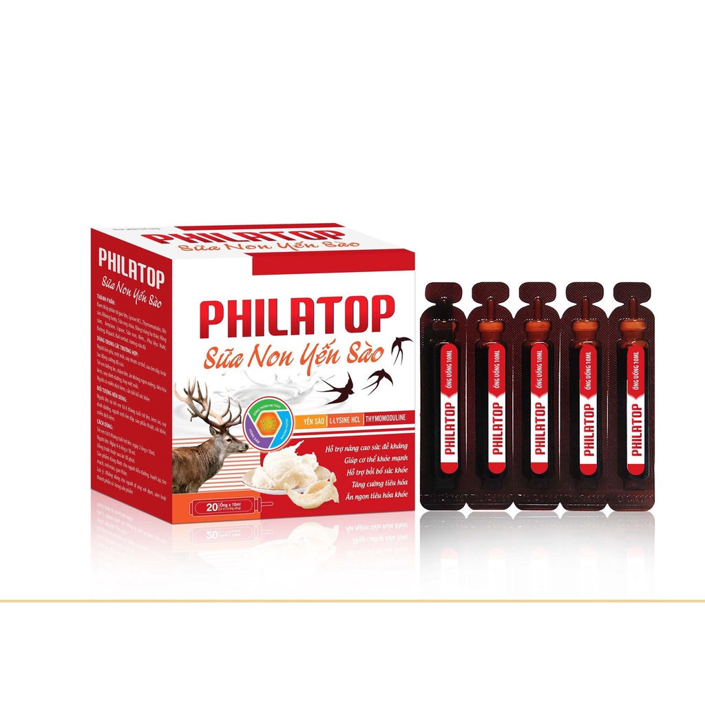 Đạm ống Philatop Sữa Ong Chúa với thành phần, yến sào,hồng sâm, giúp giúp ăn ngủ ngon, nâng cao sức đề kháng -Hộp 20 ống