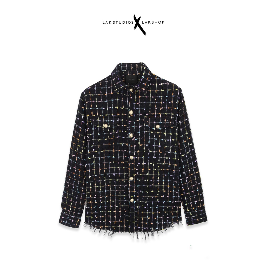 Áo Sơmi Dạ Lak Studios Multicolor Plaid Tweed with Gold Button Shirt