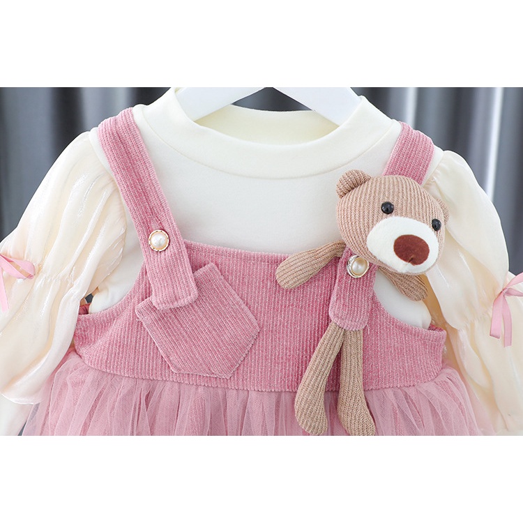 Váy Đàm bé gái SMUM,Váy Đầm 2 chi tiết kèm gấu cho bé model 2022