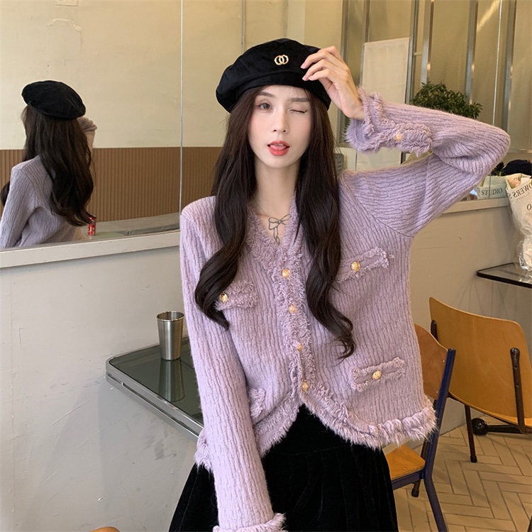 IELGYÁo cardigan Dệt Kim Tay Dài Dáng Rộng Cổ Chữ V Màu Sắc Ngọt Ngào Cho Nữ