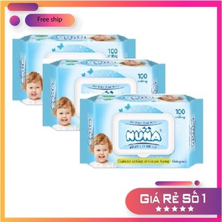 Combo 03 bao khăn ướt em bé nuna 100 miếng- không mùi, an toàn cho làn da nhạy cảm.