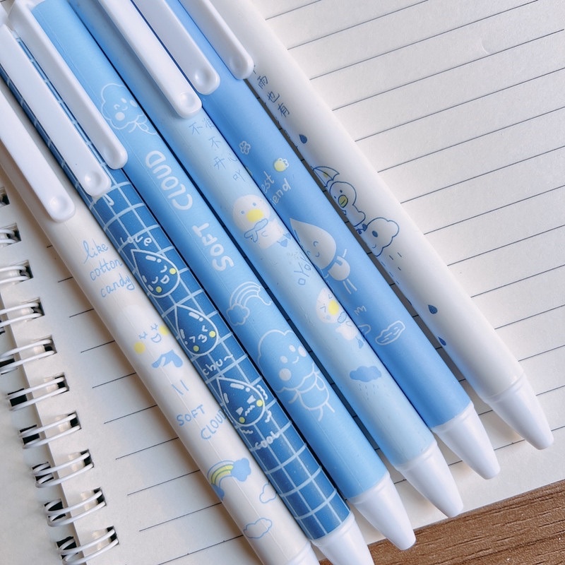 Bút bi bấm màu xanh dương pastel cute 0.5mm, bút bi bấm dễ thương mực đen có ruột thay thế Ếch Ộp Vpp