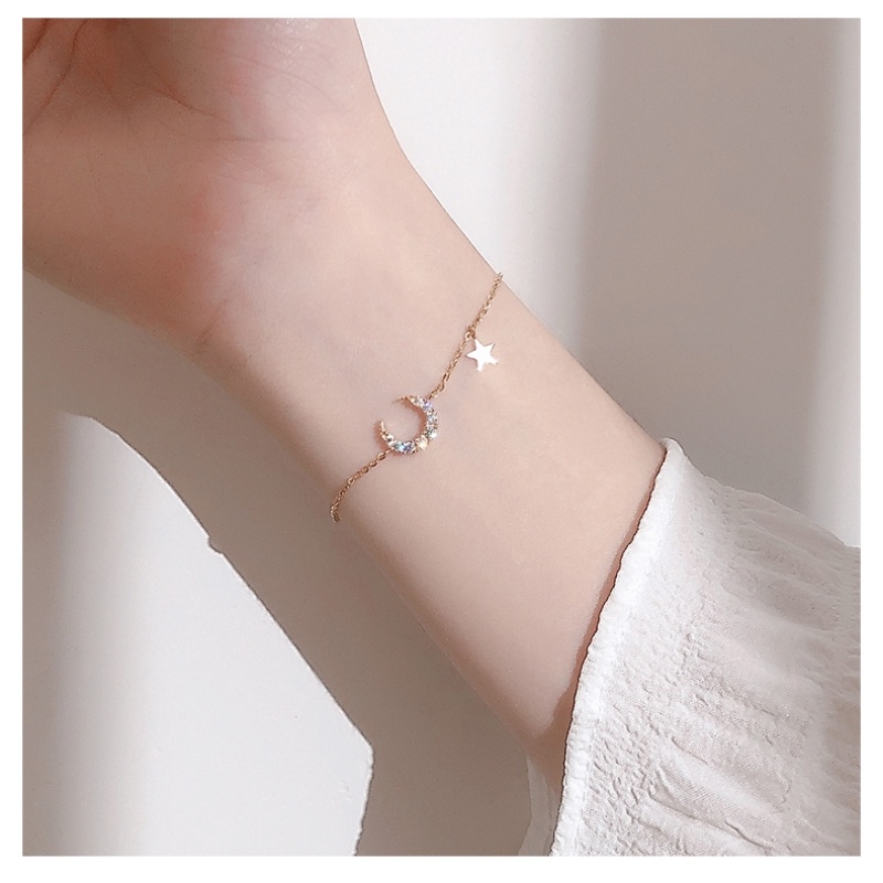 MANYUE Nữ Thời Trang Tinh Tế Vòng Tay Hình Mặt Trăng Và Ngôi Sao Đính Đá Xinh Xắn