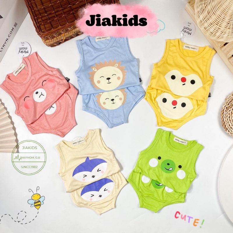 Bộ Ba Lỗ Minky Mom Vải Thun Lạnh In Hình Động Vật đáng yêuCho Bé Trai, Bé Gái Phù Hợp Bé 4-16kg: BL-IN19