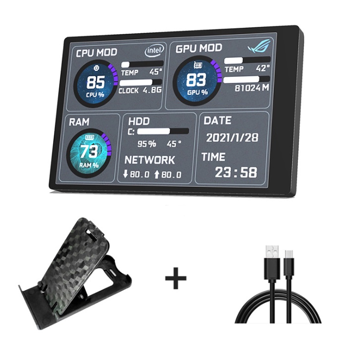 Màn hình Phụ Nhỏ hiển thị thông tin pc/laptop + 2 giá đỡ và dây nhiều theme