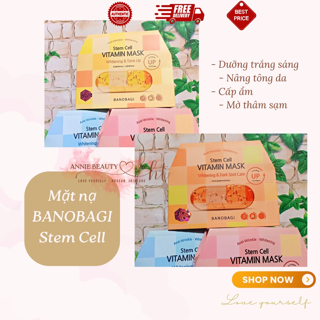 Combo 3 Mặt nạ giấy Banobagi, mặt nạ dưỡng trắng, cấp ẩm, dưỡng ẩm, chống lão hóa da, mờ thâm Stem Cell/ Supper Collagen