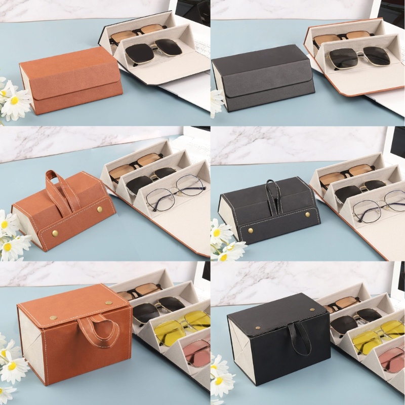 Hộp Đựng Kính Mát 2 / 3 / 4 Ngăn Bằng PU Gấp Gọn Tiện Dụng Cho Nữ