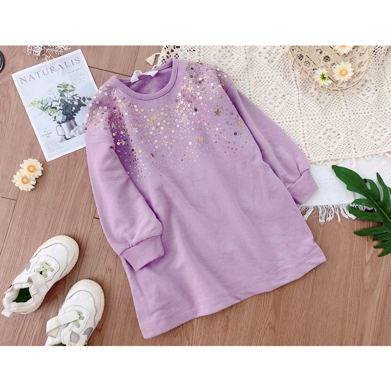 Váy nỉ suông đính kim sa HM size 18/24m-8/9y