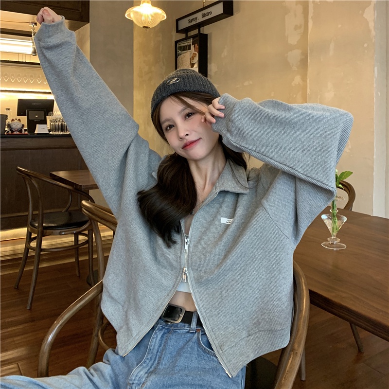 IELGY IELGY Áo sweatshirt Ngắn Dáng Rộng Có Khóa Kéo Cho Nữ