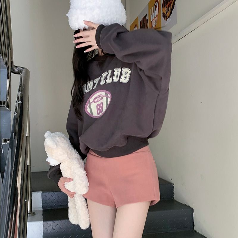 COZOK Áo sweater Tay Dài Cổ Tròn Thêu Chữ Thời Trang