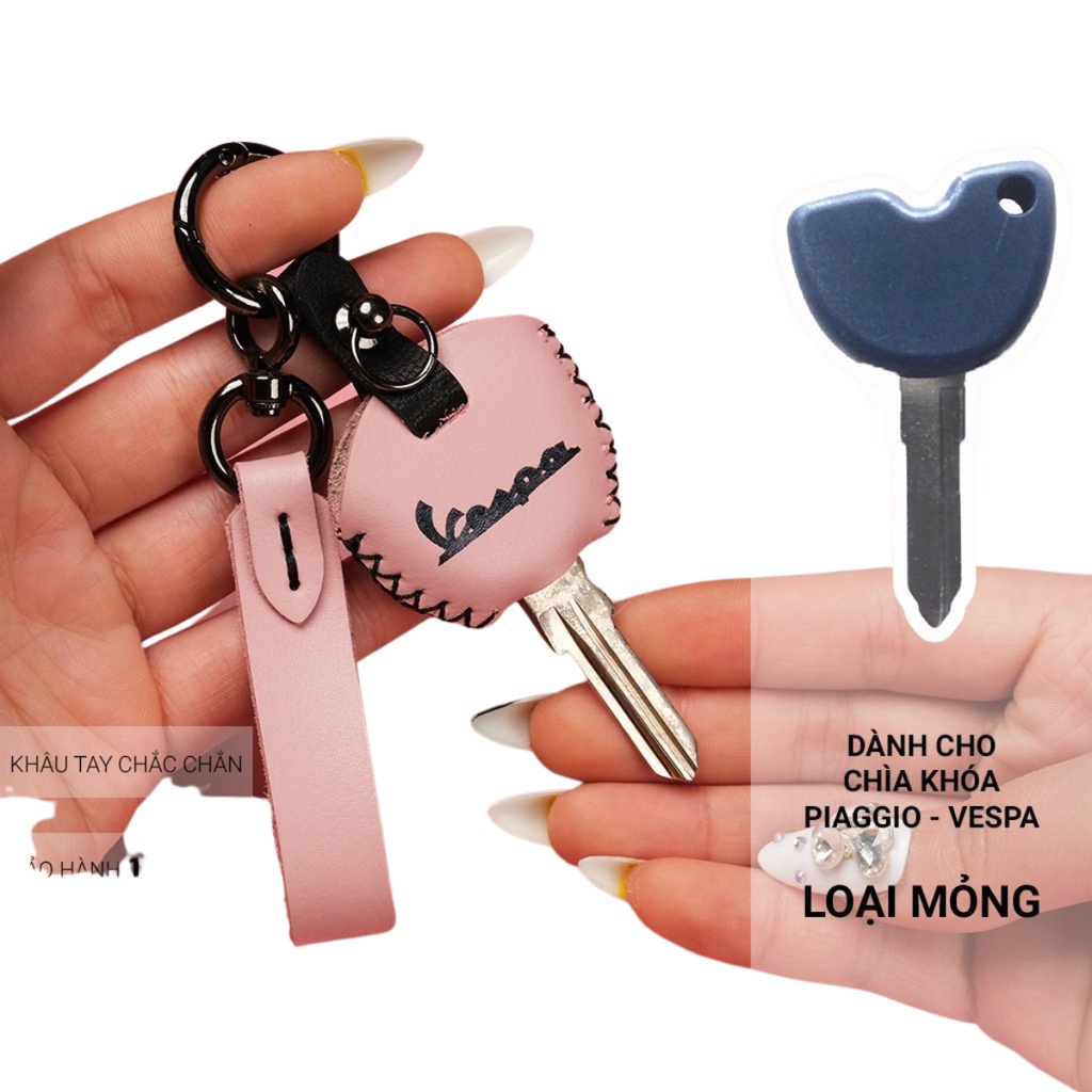 Bao da bảo vệ chìa khóa Piagio Vespa khâu tay thủ công, móc A hiện đại