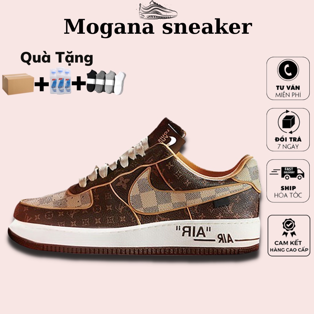 Giày af1 LV nâu, trắng, xanh, sneaker af1 LV nâu, trắng, xanh full size nam nữ hàng 11 bản trung Amumu store