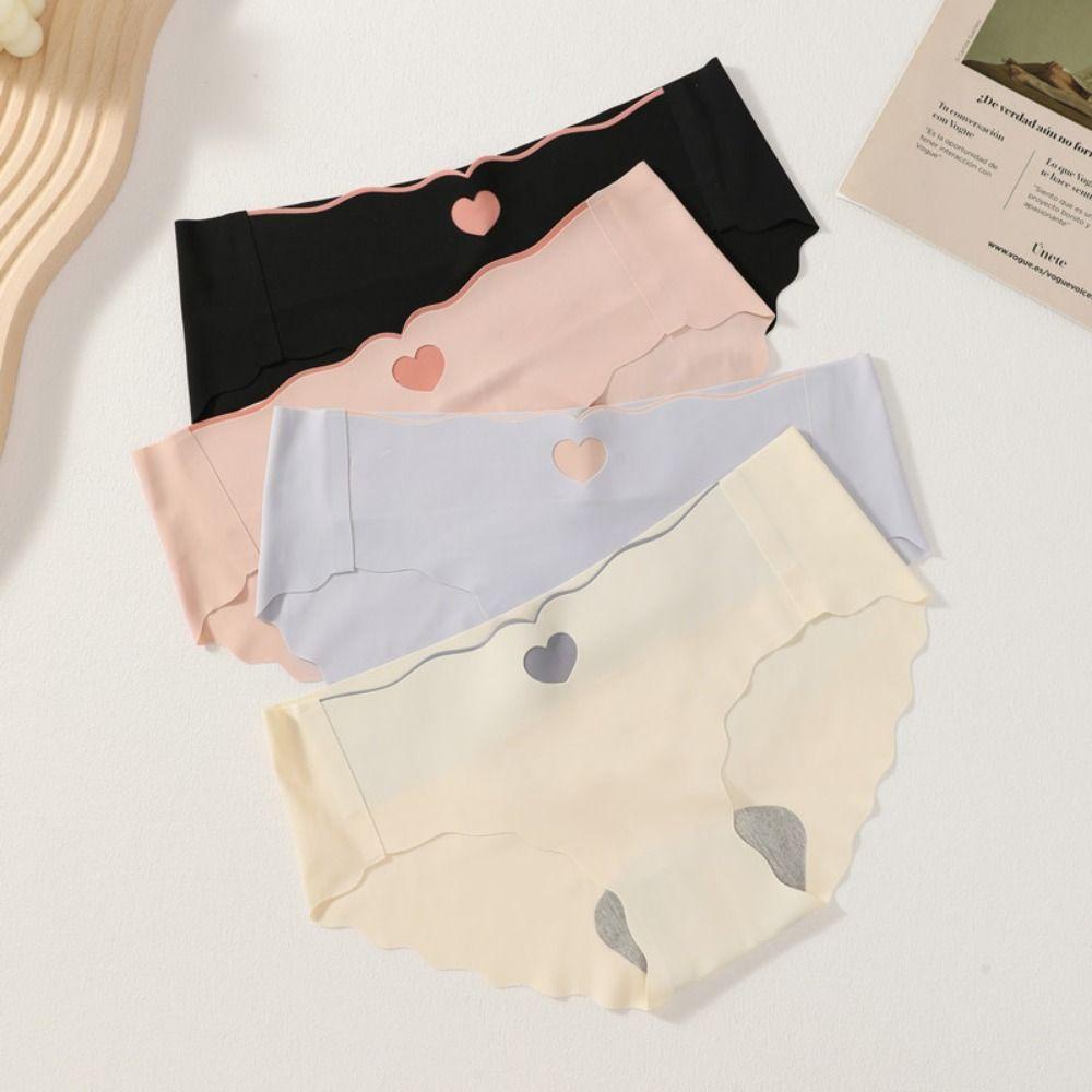Quần Lót Cotton Màu Trơn In Họa Tiết Trái Tim Thoải Mái Dành Cho Nữ
