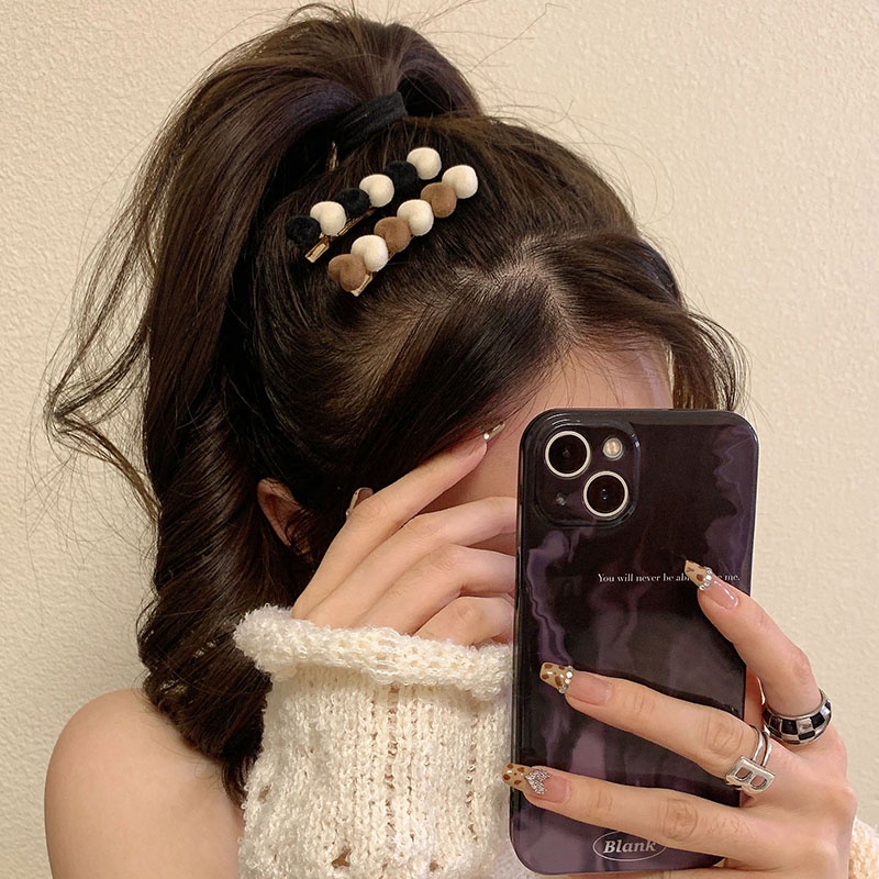 (MớI) Kẹp TóC HìNh TráI Tim ĐíNh Lông Nhung Xinh XắN