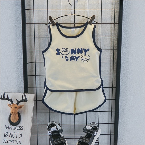 Quần áo bé trai, đồ bộ hè ba lỗ sát nách cộc cho bé in chữ sunny day cực xinh chất cotton co giãn thoáng mát - BE KOREA