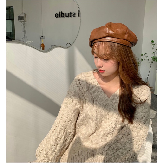 Mũ nồi đội đầu nữ bằng da cao cấp, nón họa sĩ thời trang thanh lịch đi chơi chụp ảnh xinh đẹp