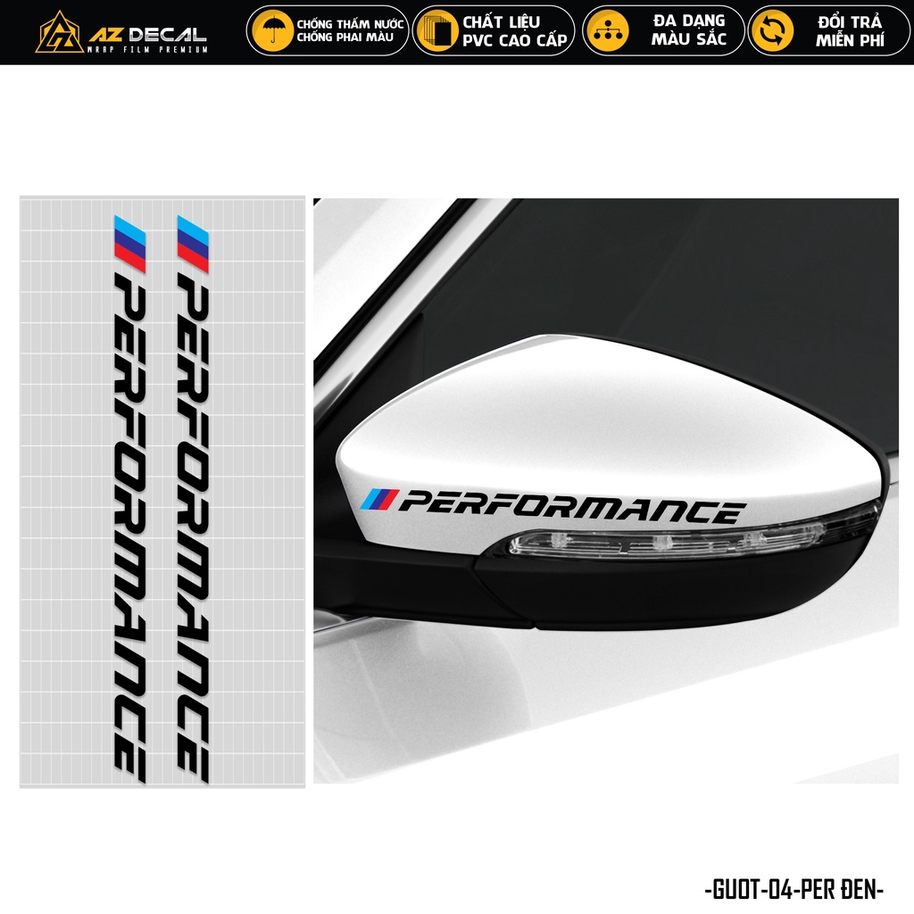 Tem Dán Gương Chiếu Hậu Xe Hơi Mẫu Performance | GUOT04 | Decal Dán Xe Ô Tô Oto Chống Nước Bền Màu