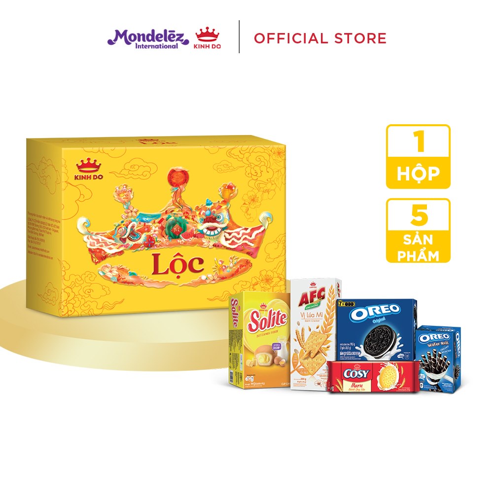 Hộp quà Tết bánh kẹo Kinh Đô - Lộc yêu thương, 727g