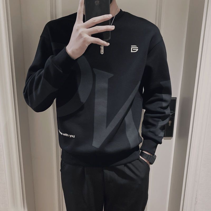 Áo Nỉ Dài Tay Cổ Tròn Lót Lông Cừu Thời Trang Thu Đông Hàn Quốc Cho Nam