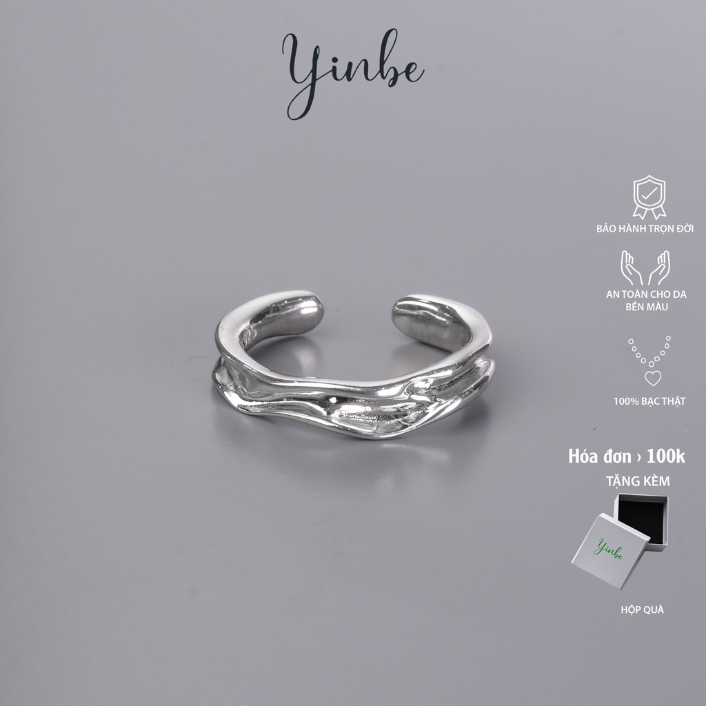 Nhẫn Bạc Trơn Nam Nữ, Nhẫn Dòng Chảy Bản 4mm Yinbe Silver, Basic, Unisex, Freesize, Bạc 925 YR048