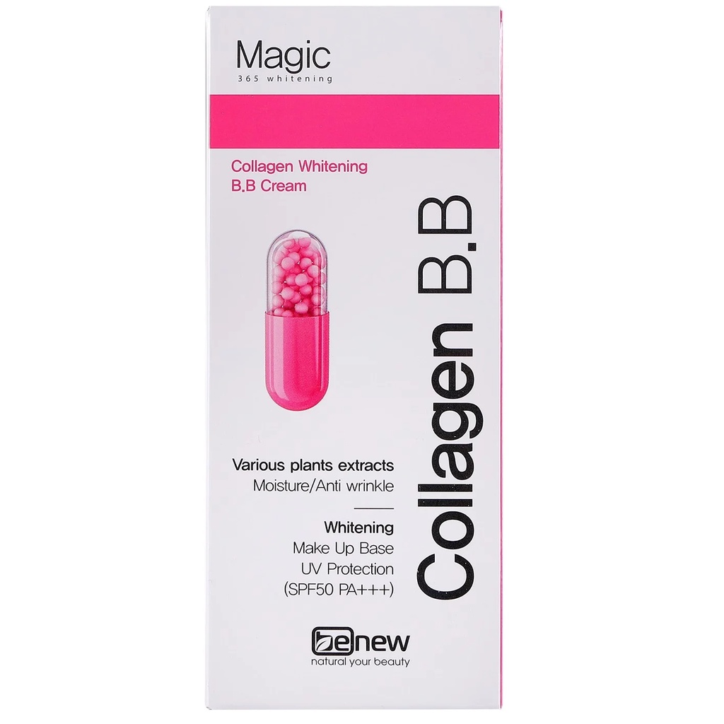 Hàng Chính Hãng- Kem trang điểm, che khuyết điểm dưỡng trắng BB Collagen Benew Magic Hàn quốc 30g/Tuýp