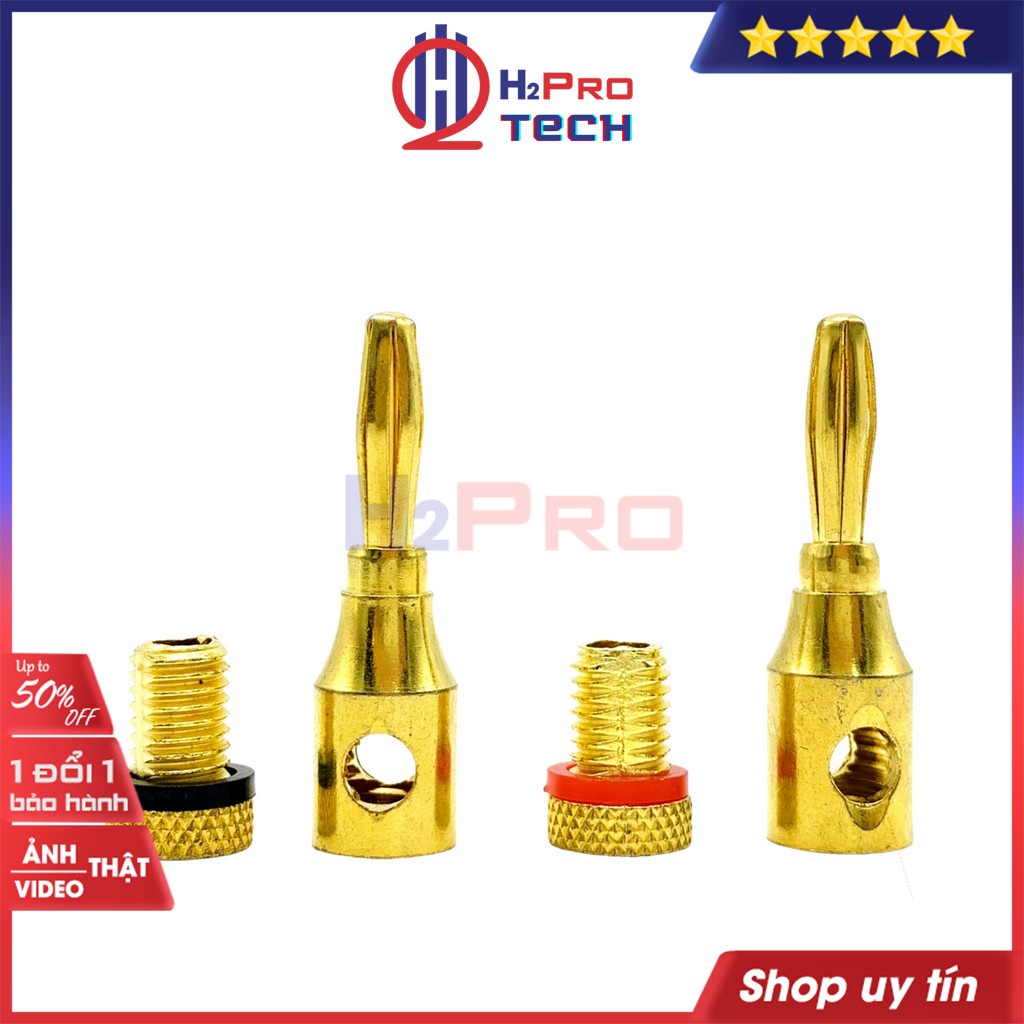 2 Chiếc Jack Bắp Chuối Monster 4Mm Chân Đồng Mạ Vàng Thân Kim Loại Và Giắc Bắp Chuối Banana Siết Ốc Cao Cấp-H2Pro Tech