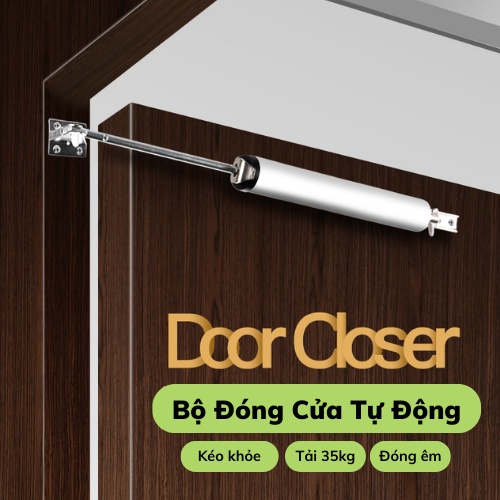 Bộ Đóng Cửa Tự Động Khí Nén 35kg Không Gây Ồn, Có Chốt Chặn Cửa Đứng Yên
