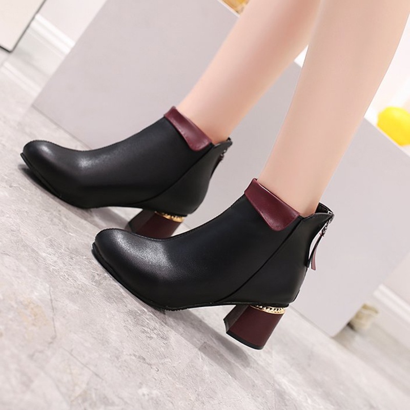 Giày Bốt Cao Gót Có Khóa Kéo Sau Lưng Phong Cách retro Dành Cho Nữ