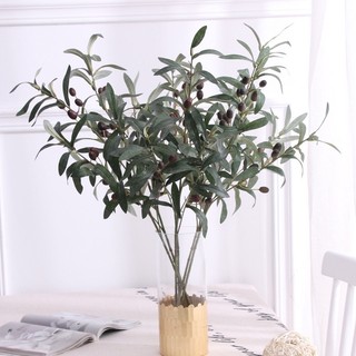 Cành Lá Oliu Giả Cao Cấp Mơ Bơ Loại 6 Nhánh 90cm Màu Kem/Xanh/Xanh Mint - Cành Ô Liu Khô Trang Trí Decor Nhà