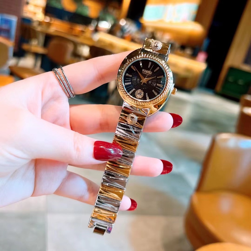 Đồng hồ thời trang cao cấp, đồng hồ nữ đeo tay VERSACE dây cao su silicon chống nước viền kim loại