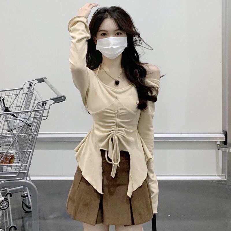 [Mã TOPADD giảm đến 20k đơn 150k] Áo thun body nữ rút eo kiểu tay loa dây chéo cổ chất thun gân- ringu shop | BigBuy360 - bigbuy360.vn