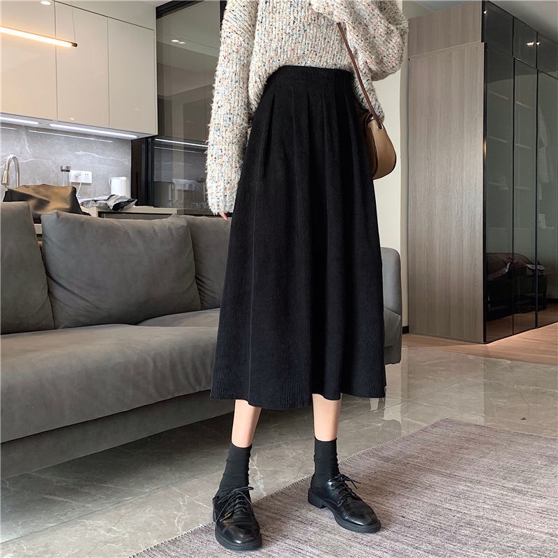 IELGY IELGY Chân Váy Lửng Vải Nhung Phong Cách retro Thời Trang Cho Nữ