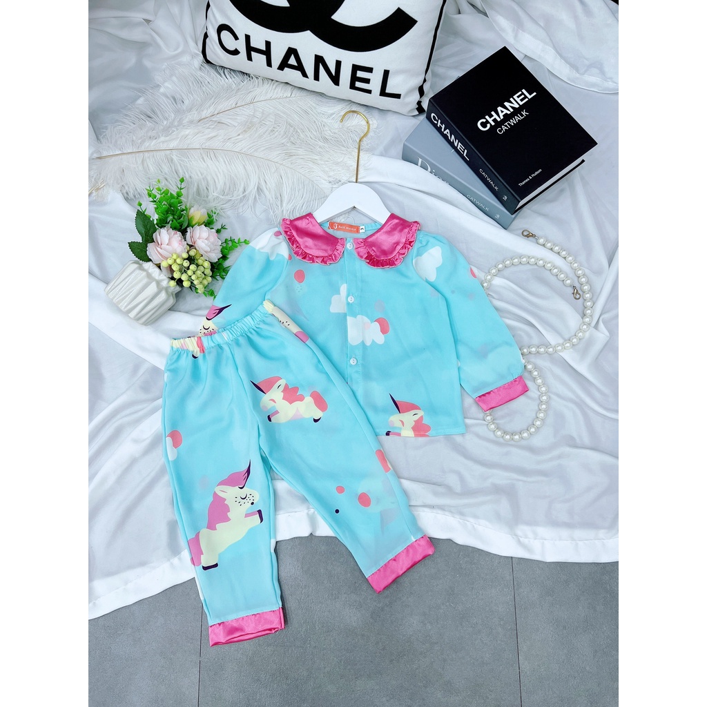 Bộ ngủ pijama lụa mango dài tay dành cho bé gái quần áo trẻ em mặc nhà lụa - ảnh sản phẩm 2