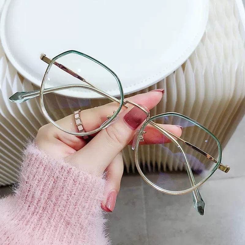 Mắt Kính Gọng Tròn Bằng Kim Loại Chống Bức Xạ &amp; Ánh Sáng Xanh Trong Suốt Cho Nam &amp; Nữ