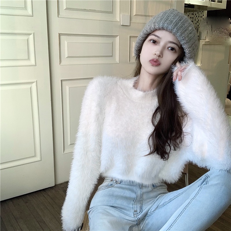 Cocory vn Áo Sweater Dệt Kim Tay Dài Dáng Rộng Màu Trơn Thời Trang Mùa Thu Cho Nữ