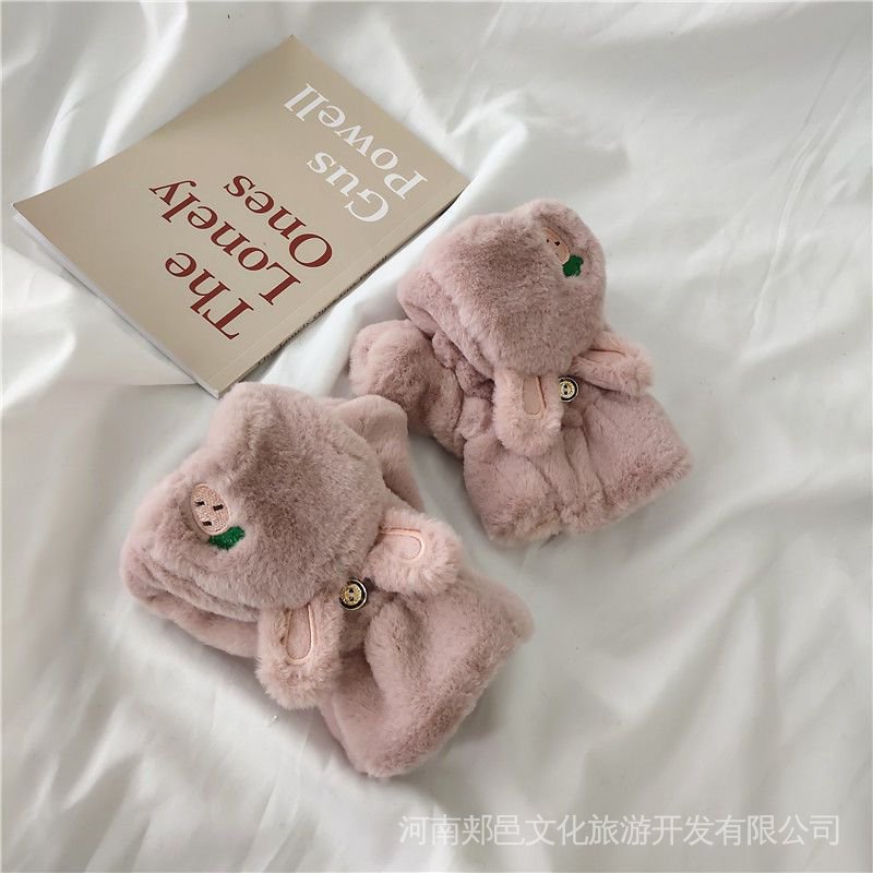Găng Tay Hở Ngón Lông Thỏ Thời Trang Hàn Quốc Dành Cho Nữ