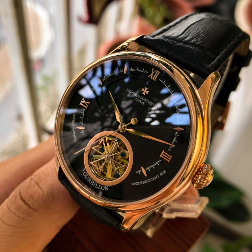 Đồng hồ Nam Vacheron máy nhật, mẫu 3kim mặt đen viền vàng, dòng cơ Automatic size 40mm-41mm