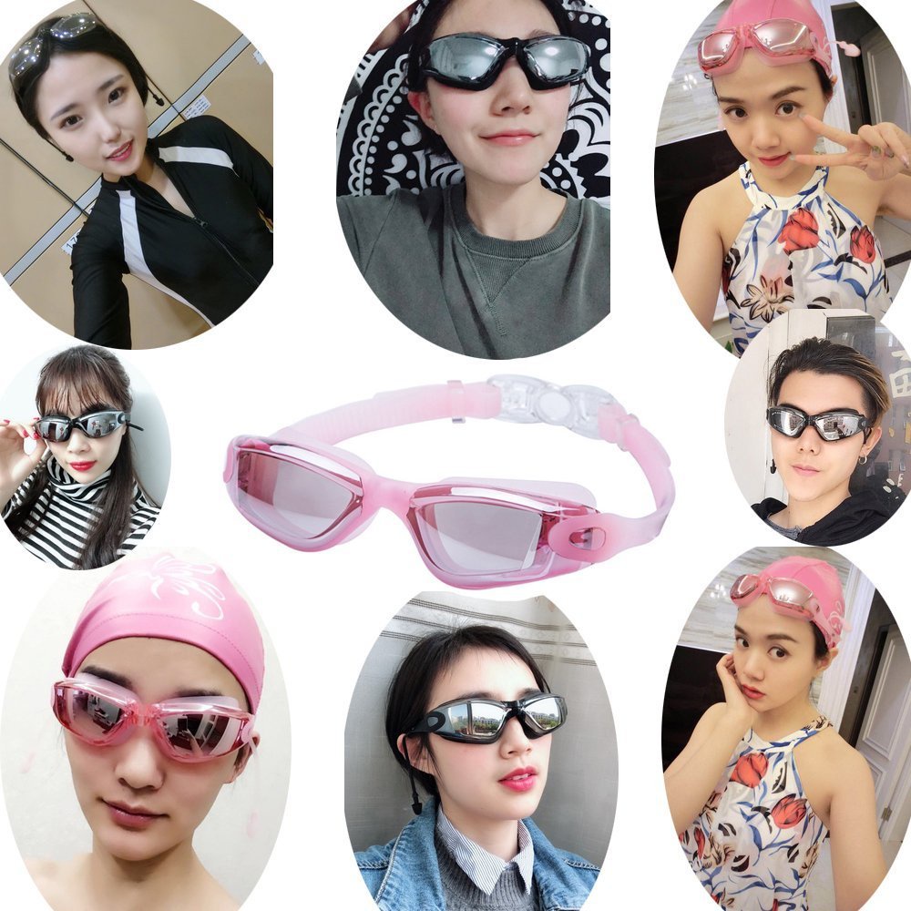 GiGiBomstore Kính bơi ánh kim chống tia UV , chống hấp hơi kiểu dáng thể thao Khóa bấm phía sau dễ dàng đeo và tháo kính