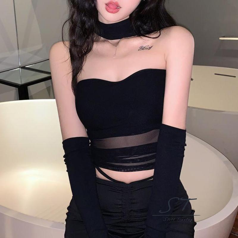 Áo Ống Màu Trơn Hở Lưng Kèm Vòng Cổ Choker CY03