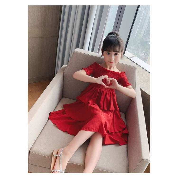 Váy Cho Bé Gái | Đầm Công Chúa Nhỏ Trễ Vai Màu Đỏ Cho Bé Gái 3-5 - 10 Tuổi
