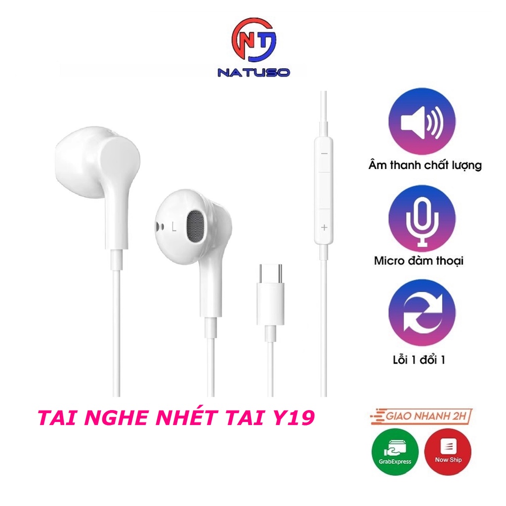 Tai nghe có dây nhét tai Y19 cho điện thoại có micro đàm thoại cổng jack cắm ip Type-C âm thanh HIFI