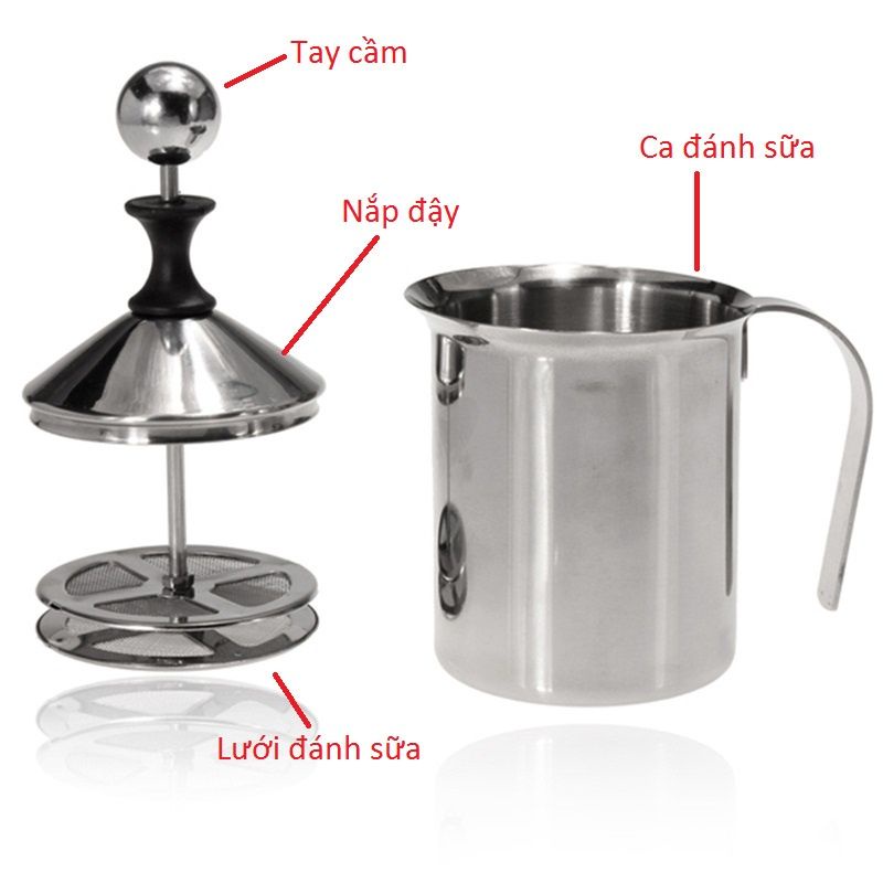 Ca đánh sữa inox cầm tay, ca tạo bọt sữa lạnh inox