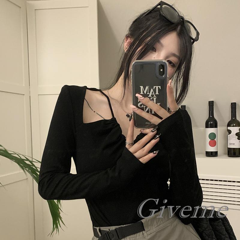 Áo Thun Lửng Tay Dài Cổ V Thời Trang Dành Cho Nữ