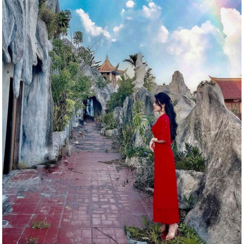 Set áo dài tay xoè đính hoa tự chụp ( ảnh mẫu mặc tự chụp )